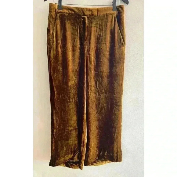 $525 ALC A.l.c. Womens 4 Orange Gold Shiny High Rise Velour Velvet Wide Pants - Picture 3 of 7